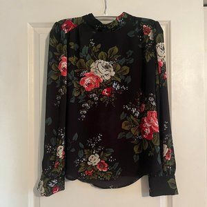 LOFT Floral Flowy Tie Neck Blouse
